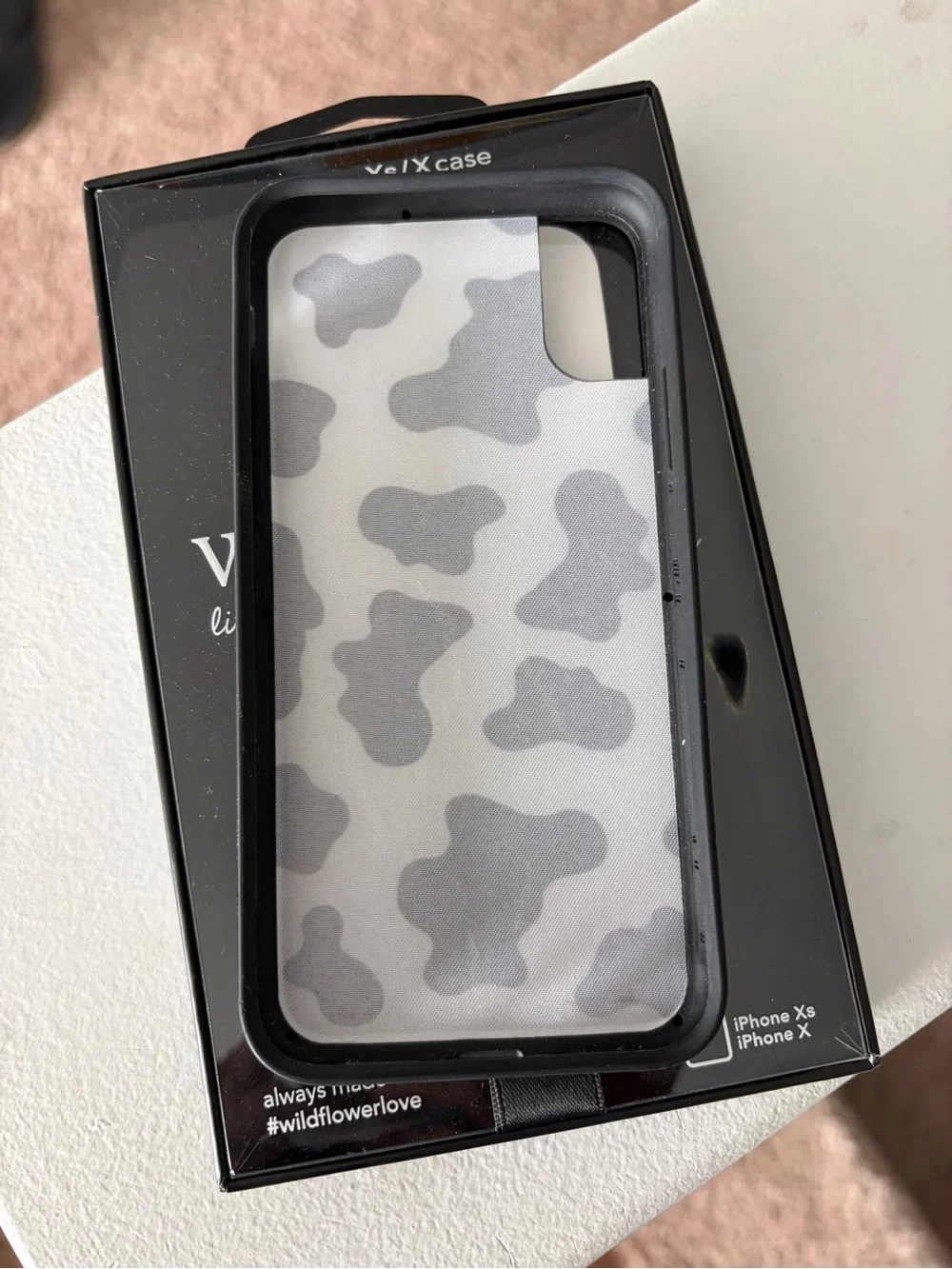 Wildflower Cow Print iPhone Xs/X Case - Black & White